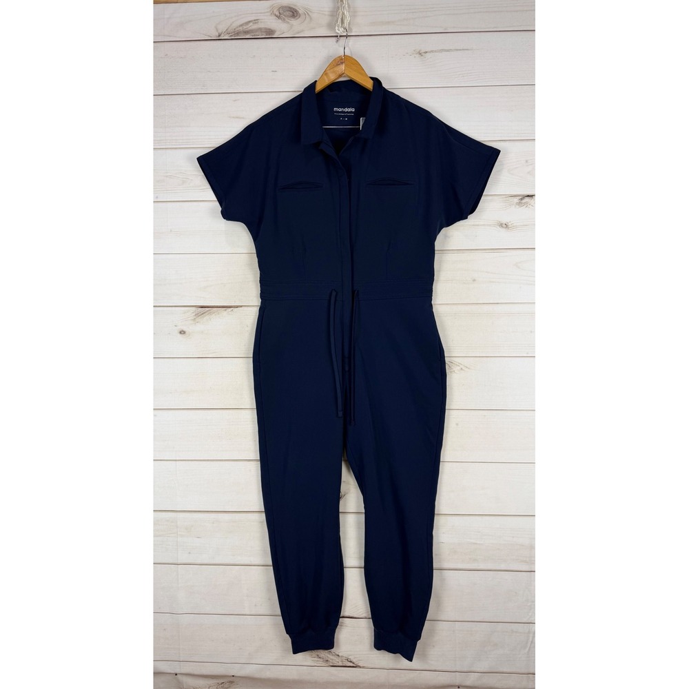 Mandala Jumpsuit Womens Medium Navy Scrubs Joggers Casual Comfy Zip Workwear